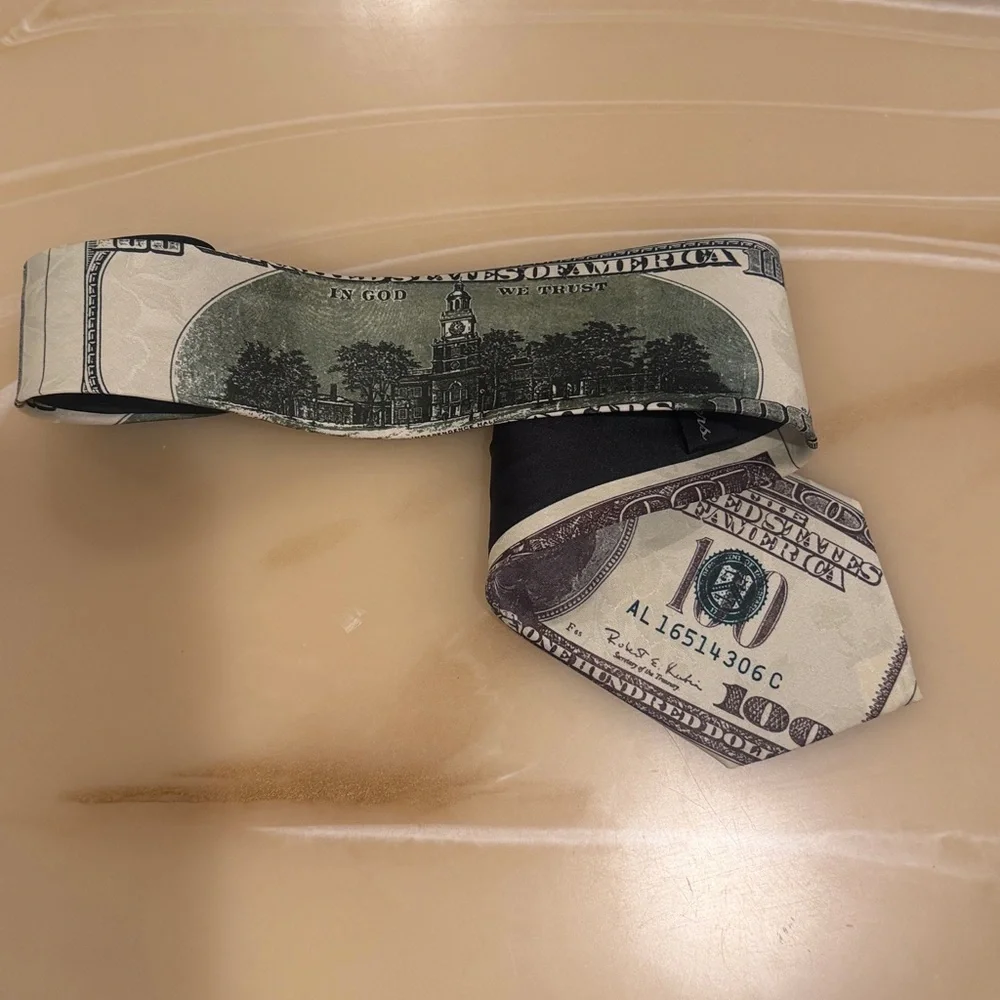 A. Rogers Handmade Silk Tie 100 Dollar Bill Money Print Novelty Benjamin Frankli